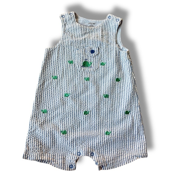Little Me Blue Plaid Gingham Seersucker Whale Jon Jon Shortall size 12 months - Picture 1 of 5